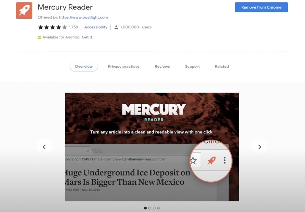 Mercury Reader: Removes clutter from articles
